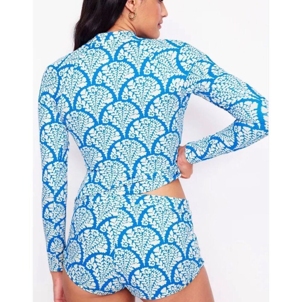 Boden Sun Safe Raglan Rash | Blue and White in 6 - Picture 2 of 9